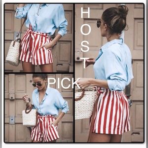 high waisted red and white striped shorts